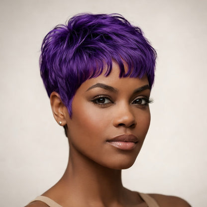 Synthetic Wig 4-Inch Short Waves with Bangs in Red, Black, Green, Blue or Orange-Auburn for Cosplay Looks