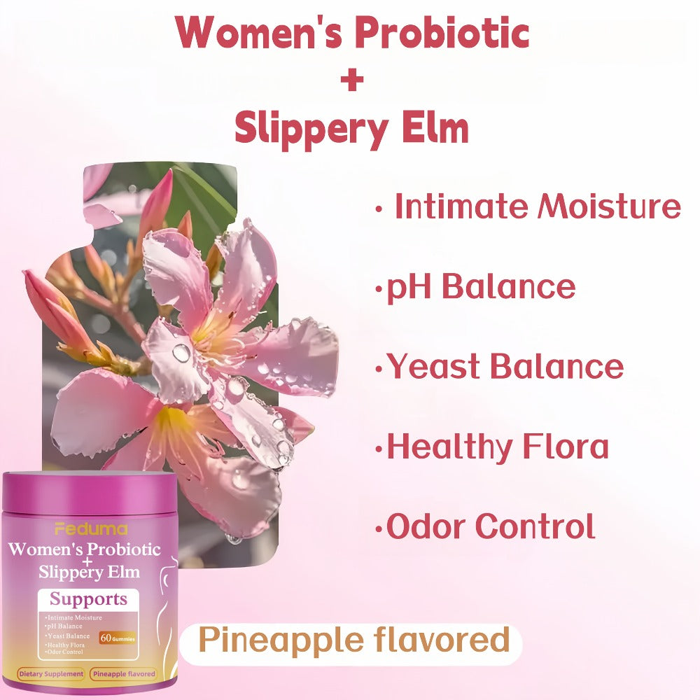 Women's Probiotic Gummies with Slippery Elm for Intimate Moisture Odor Control Healthy Flora