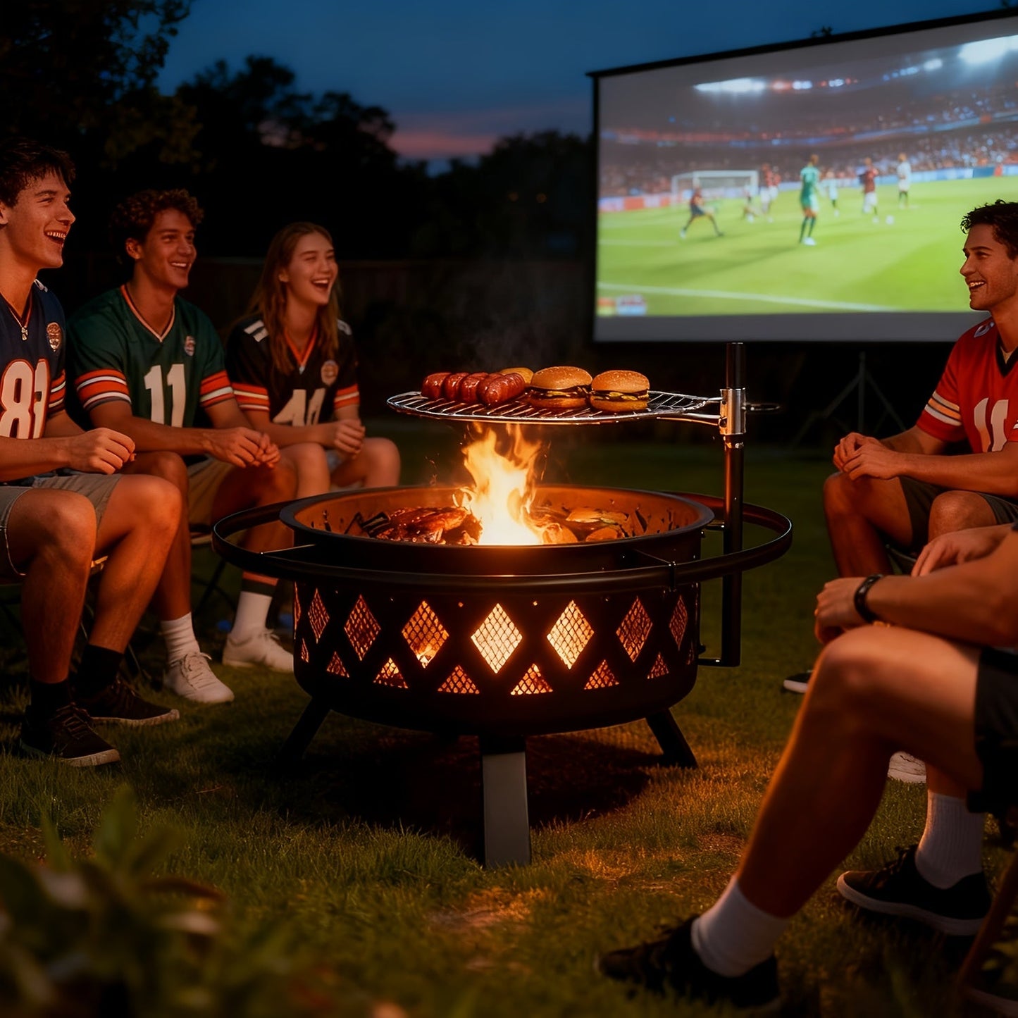30-Inch Steel Wood-Burning Fire Pit with Grill Grate, Mesh Spark Screen, Poker and Diamond-Cut Bowl Design