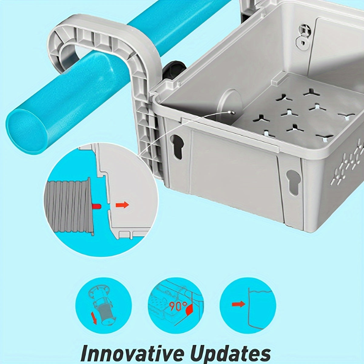 Grey Poolside Storage Basket with Dual Cup Holders, Hanging Towel Bar and Adjustable Frame Clamps