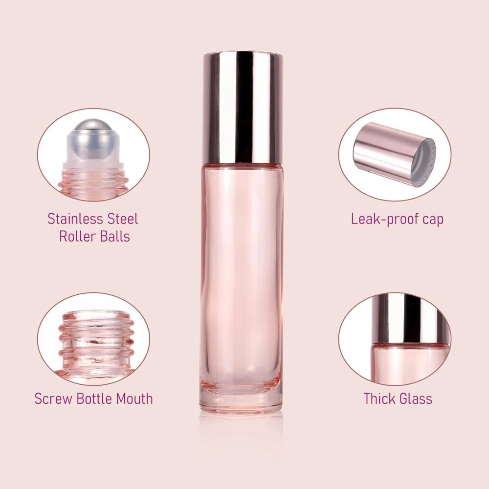 Essential Oil Roller Bottles 14 Pack 10ml – Refillable Glass Roll-On Perfume Containers with Stainless Steel Roller Balls, Opener & Funnel, Leak-Proof Travel Bottles for DIY Oils, Aromatherapy & Fragrance