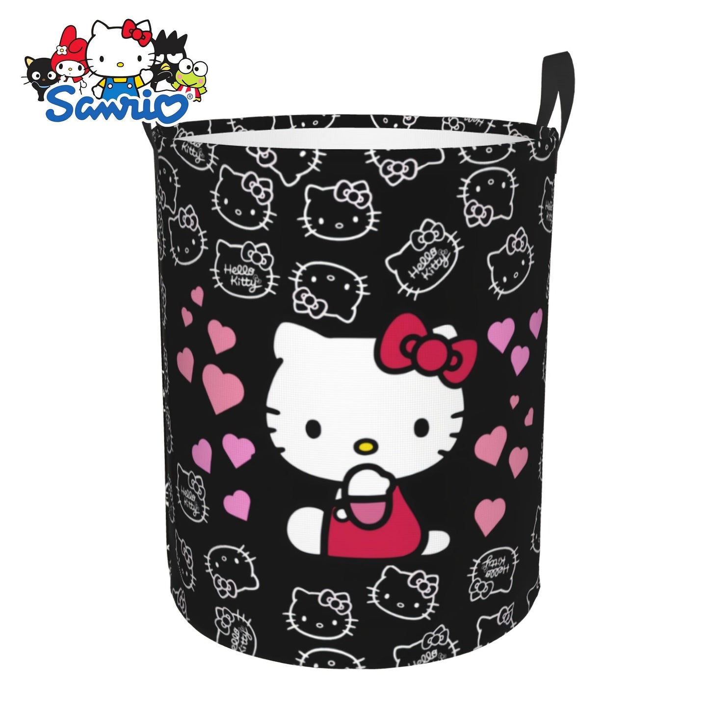 Collapsible Laundry Hamper with Bow Cat Prints, Two Handles and 40 x 50cm Size in Nine Pattern Options