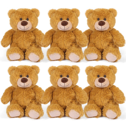 Plush Toy – Six-Pack of 8-Inch Teddy Bears in Mixed, Dark Brown or Light Brown Sets for Event Favors