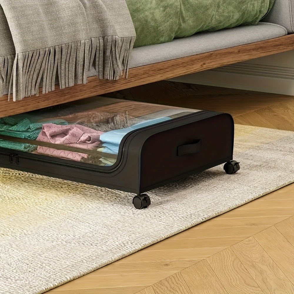 Rolling Under-Bed Storage Organizer Set with Two Lidded Bins, Locking Wheels and Black or Gray Options