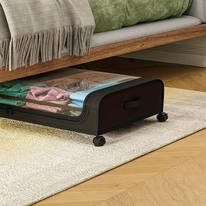 Rolling Under-Bed Storage Organizer Set with Two Lidded Bins, Locking Wheels and Black or Gray Options