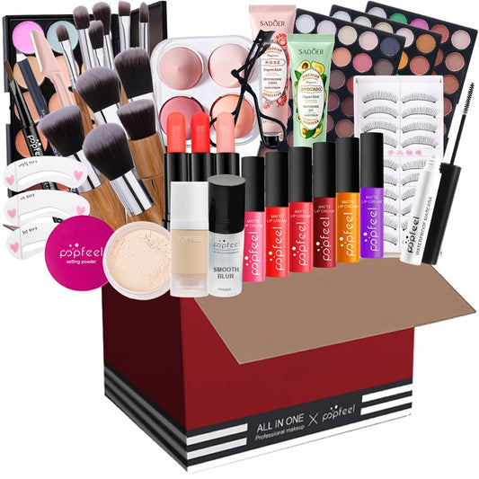 POPFEEL Makeup Kit Full Face Set — Multi-Shade Eyeshadow Palette, Professional Brushes & Pigmented Lip Color, All-in-One Beauty Bundle for Everyday Glam, Special Occasions & Gifting