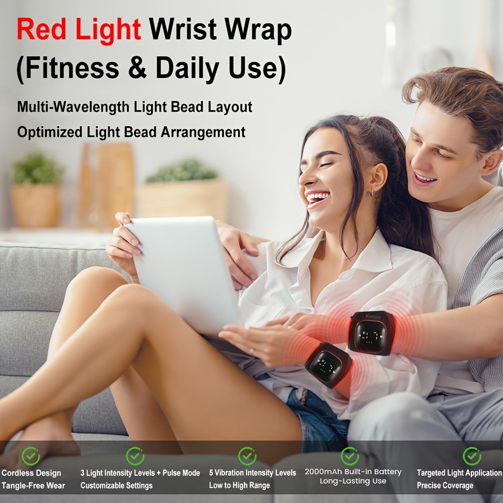 Wearable Red and Near-Infrared Wrist Wrap with 660nm and 850nm LEDs, Vibration Modes and Adjustable Strap