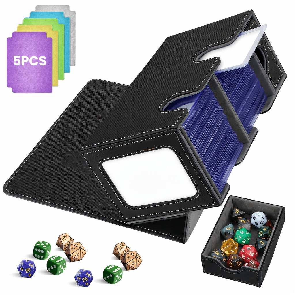 Double-Deck Trading Card Box with Display Window, Dice Tray, Five Dividers and Six Medium Color Labels
