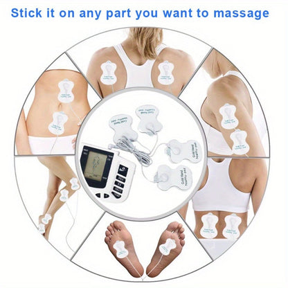 Dual-Channel TENS and EMS Stimulator with Four Electrode Pads in Black 36-Mode or White Versions