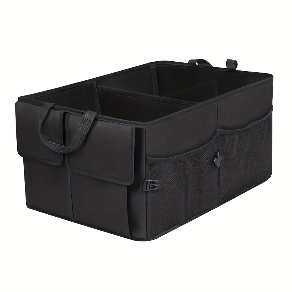 Foldable Car Trunk Organizer with Adjustable Straps – Collapsible Nylon Storage Box for Car Rear Seat & Trunk, Lightweight Car Interior Organizer, Black
