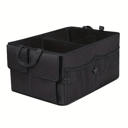 Foldable Car Trunk Organizer with Adjustable Straps – Collapsible Nylon Storage Box for Car Rear Seat & Trunk, Lightweight Car Interior Organizer, Black