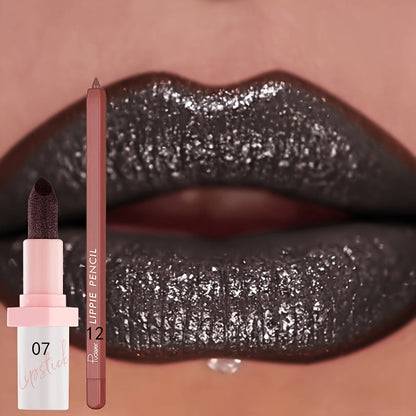 Glitter Lip Gloss & Lip Liner Set 2-Piece – Berry Shine Diamond Finish, Hydrating Squalane Formula, Long Lasting Glossy Sparkle Lip Kit for Women, 10 Color Combos Available