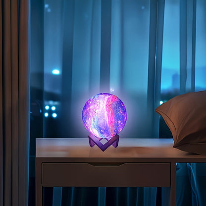 15cm Galaxy Globe LED Night Light with Folding Wood Stand, USB Plug-In Power and Multicolor Remote
