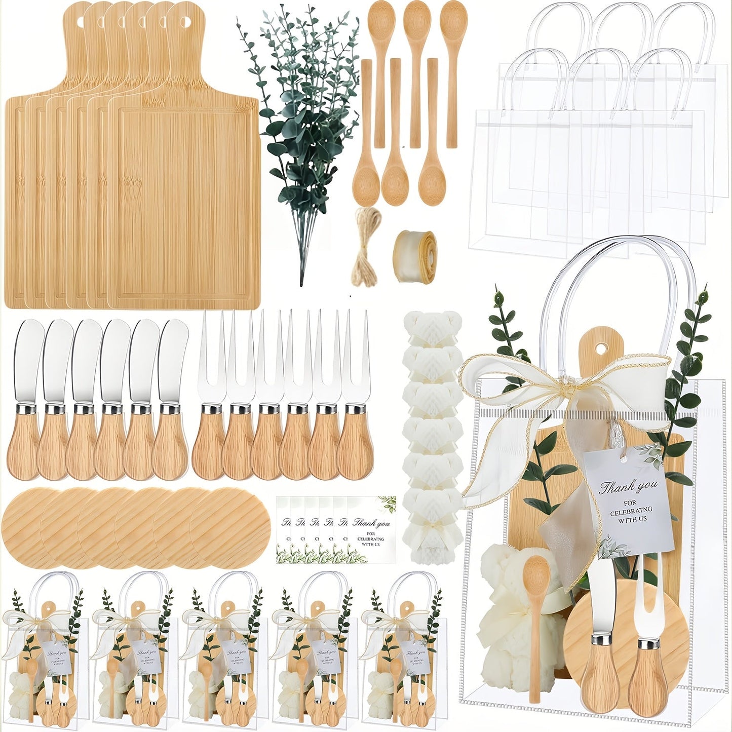 Pizza Board Gift Set with Knives Spoons Gift Bag and Kitchen Towel - Charcuterie Cheese Board Set for Bridal Shower Party Favor, Christmas Holiday Gift for Her Him, Wedding Shower Game Prize