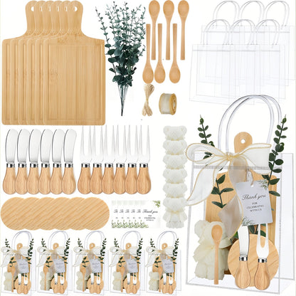 Pizza Board Gift Set with Knives Spoons Gift Bag and Kitchen Towel - Charcuterie Cheese Board Set for Bridal Shower Party Favor, Christmas Holiday Gift for Her Him, Wedding Shower Game Prize