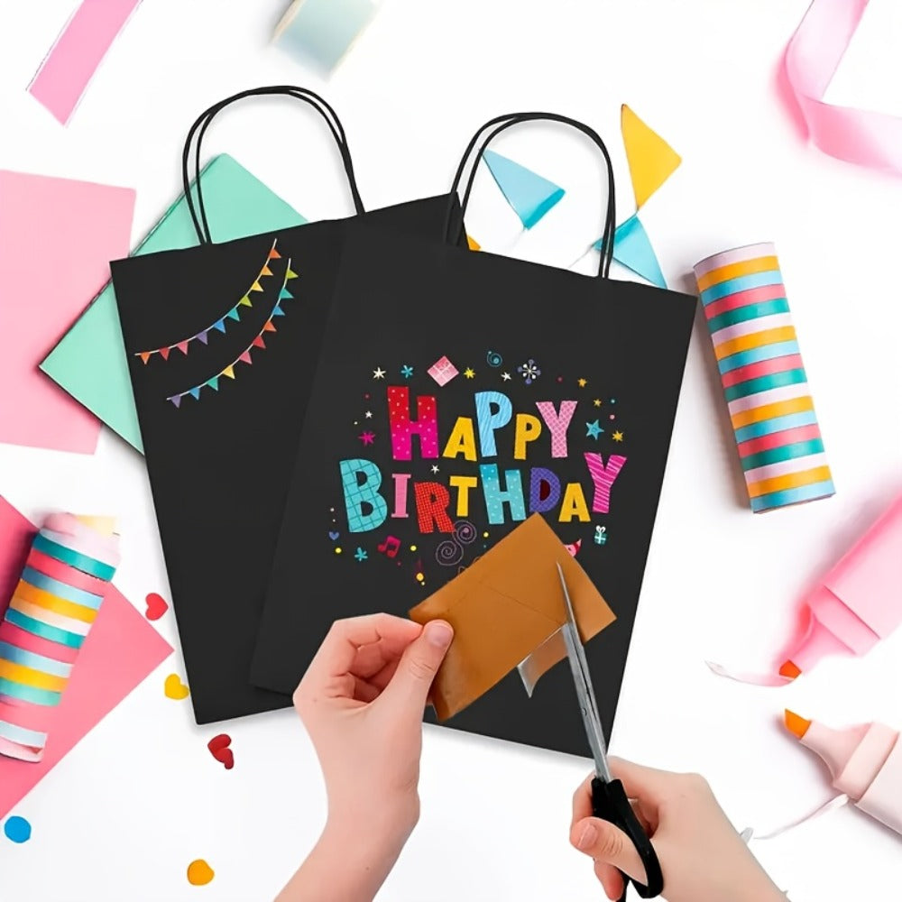 Kraft Paper Gift Bags with Handles in White, Black or Brown, Available in 25, 75, 100 or 300 Piece Packs