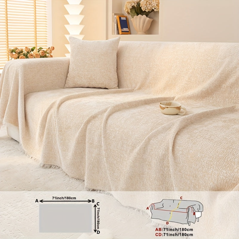 Sofa Cover 300 GSM Solid Chenille Throw with Fringe in Four Colors and Sizes from Single Seat to 71 x 150 Inches