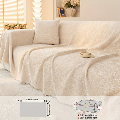Sofa Cover 300 GSM Solid Chenille Throw with Fringe in Four Colors and Sizes from Single Seat to 71 x 150 Inches