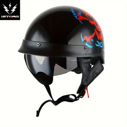 Motorcycle Half Face Helmet – Retractable Smoked Visor, Adjustable Inner Visor, Lightweight Aerodynamic Design, Goggle Compatible, Sizes S–XL