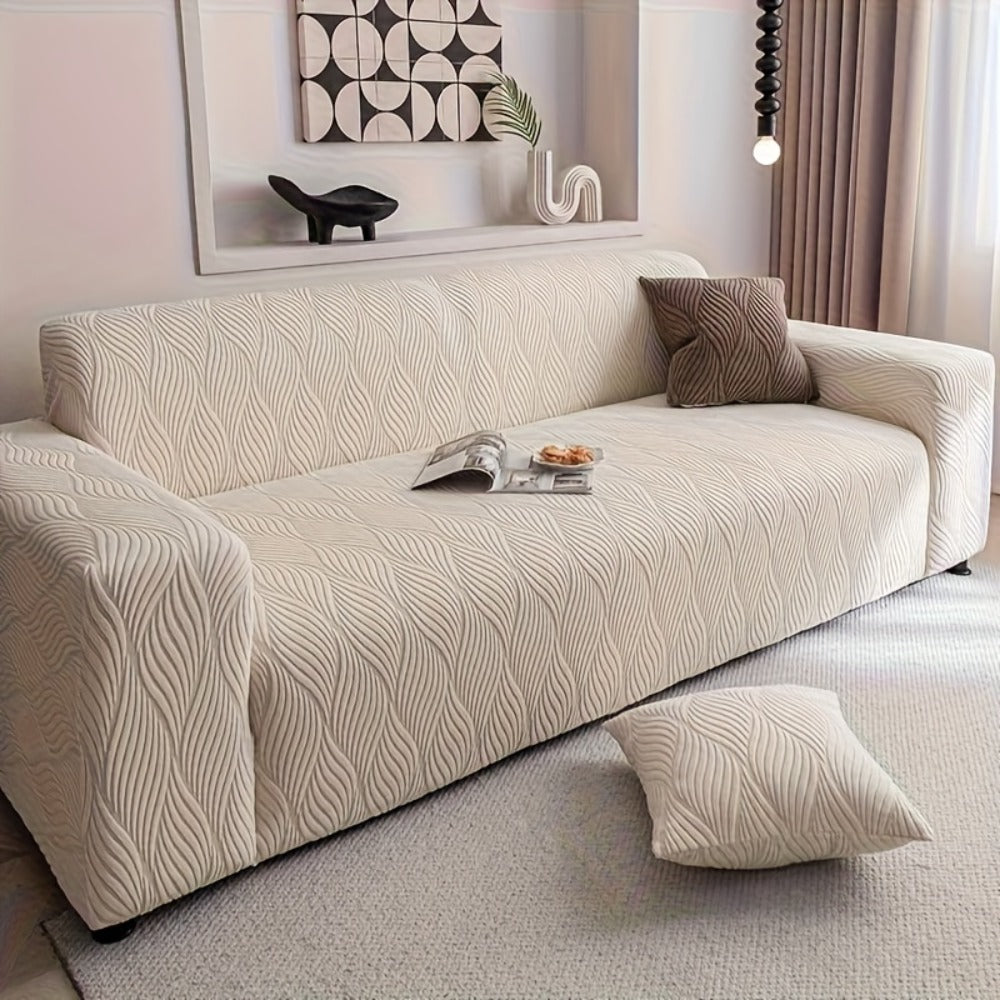 Sofa Cover Polar Fleece Modern Jacquard Elastic Slipcover with Anti-Slip Fit for 1 to 4-Seater Sofas