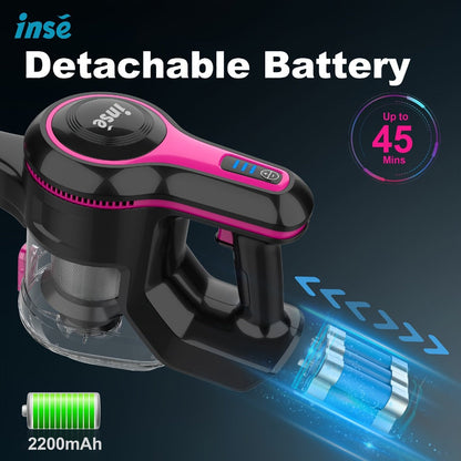 Stick and Handheld Vacuum Cleaner with LED Floor Head, Six Cordless Colors or Black Wired Model