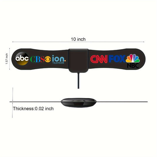 TV Antenna with Ultra-Thin Arc Panel, 10-Inch Horizontal Body and Clip or Adhesive Indoor Mounting