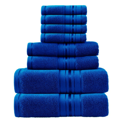 Towel Set 8 Piece 550GSM Pure Cotton Vintage Striped Bath, Hand Towels and Washcloths for Home and Guest Use