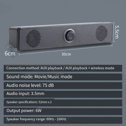 USB Wired Computer Soundbar Speaker for PC Desktop Laptop Monitor, Stereo Surround Sound Bar with Knob Volume Control