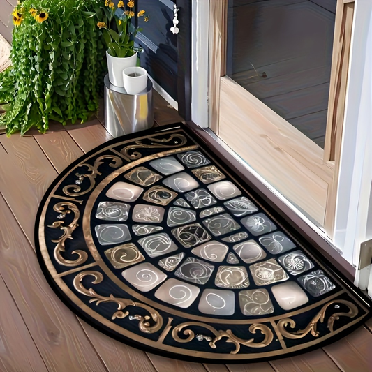 Door Mat Non-Slip Semicircle Welcome Mat Floral Geometric Indoor Outdoor Rug
