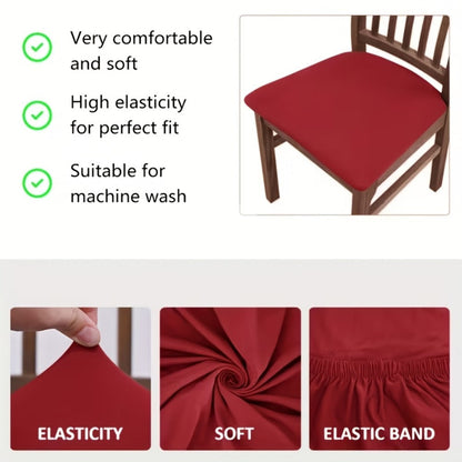 Chair Cover Set of Four Stretch Polyester Dining Seat Slipcovers with Elastic Edges in Three Colors