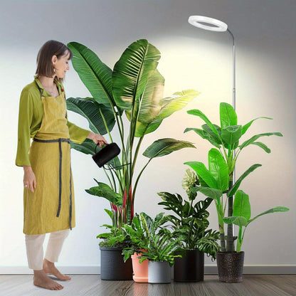 Telescopic Ring LED Plant Lamp with Flexible Gooseneck, 10-65in Pole and Black or White Options