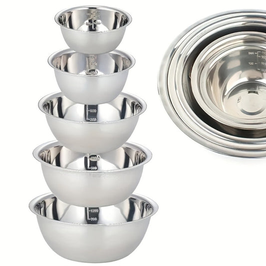 5-Piece Mixing Bowl Set with Five Nested Sizes and Source-Marked Capacity and Diameter Labels