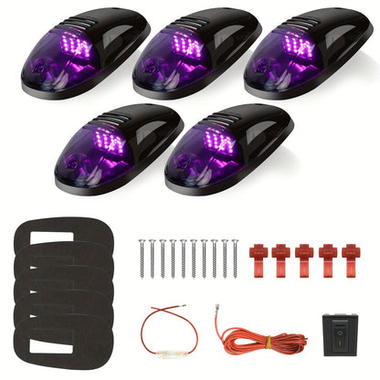 5pcs LED Cab Roof Marker Lights 16/24 LED 12V Super Bright UV-Resistant ABS Lens with Wiring Harness Kit for 2003-2018 Pickup Trucks 1500 2500 3500 4500 5500, White Amber Red Blue Green Purple