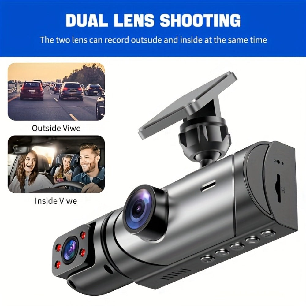 Dual Lens Dash Cam Front and Inside 1080P - Infrared Night Vision, Loop Recording, 3.16" IPS Screen, Wide Angle, Car Dashboard Camera with Rear Cabin View