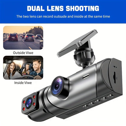Dual Lens Dash Cam Front and Inside 1080P - Infrared Night Vision, Loop Recording, 3.16" IPS Screen, Wide Angle, Car Dashboard Camera with Rear Cabin View