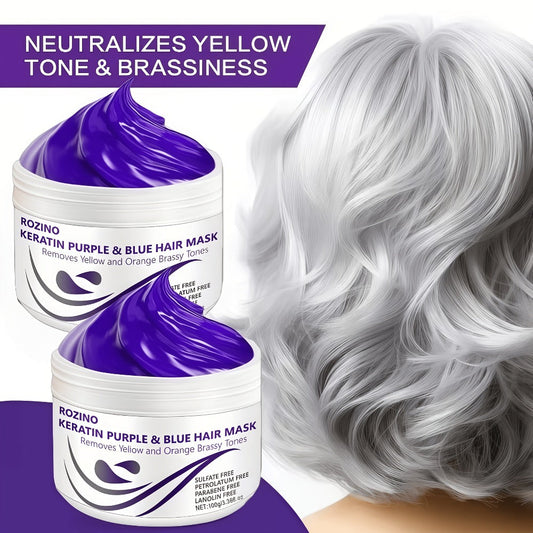 Purple Hair Mask Toner 2-Pack 3.53oz Removes Brassiness Yellow Tones 72-Hour Moisture | Violet Keratin Rosemary | Smooths Frizzy Dry Hair in 3 Min | Blonde Platinum Gray Silver