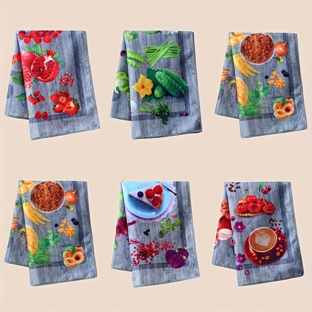 Six-Piece Printed Kitchen Towel Set, Approximately 60 x 40cm Each in Combination A or B Designs