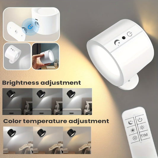 USB Rechargeable LED Wall Light 2 Pack – 360° Rotating Magnetic Ball Touch Control Reading Lamp with 3 Color Temps – Wireless Wall Mounted or Desktop Light for Bedroom Living Room