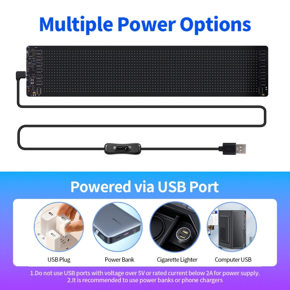 Programmable LED Sign Flexible Matrix Panel – App & USB Control, RGB Multicolor, Music Sync, Text & Animation Display for Indoor Shop, Party & Event Decoration (16×32 to 16×192)