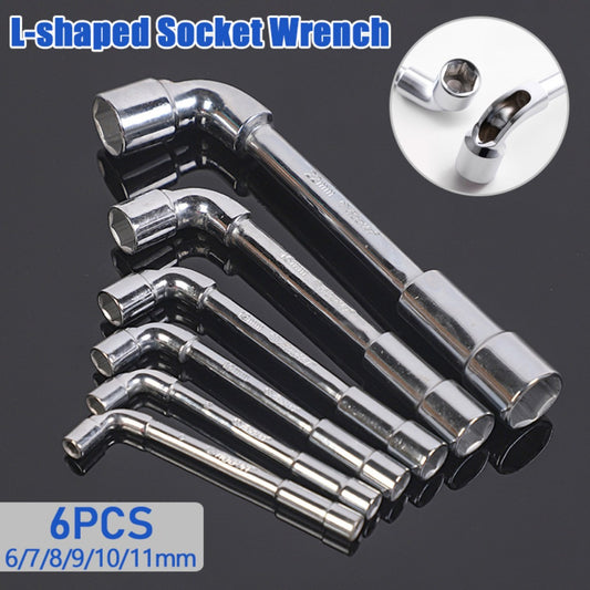 Hex Socket Wrench Set 6-Piece – L-Shaped Elbow, Mirror Perforated & Double-Head Pipe Wrench Combo Kit | Automotive, Plumbing, Mechanic & DIY Workshop Repair Tool