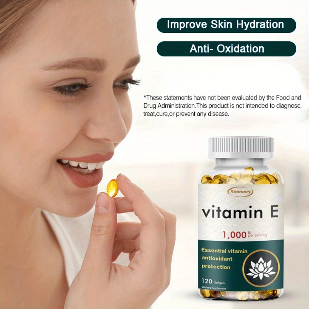 Vitamin E 1000IU Softgels 120 Count High Potency Antioxidant Supplement for Hair, Skin, Nails & Eye Health – Gluten-Free Immune Support 120-Day Supply for Women & Men