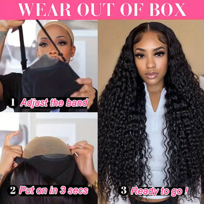 250% Density Deep Wave Wig 13x4 HD Lace Front Human Hair Glueless Wear and Go – Pre-Plucked Pre-Cut Natural Black Long Curly Wig for Women 28 34 Inch Beginner Friendly Protective Style