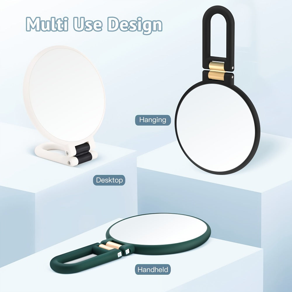 Black Handheld Magnifying Mirror with 360-Degree Adjustable Handle and Compact Travel Format, 80X Checkout Label