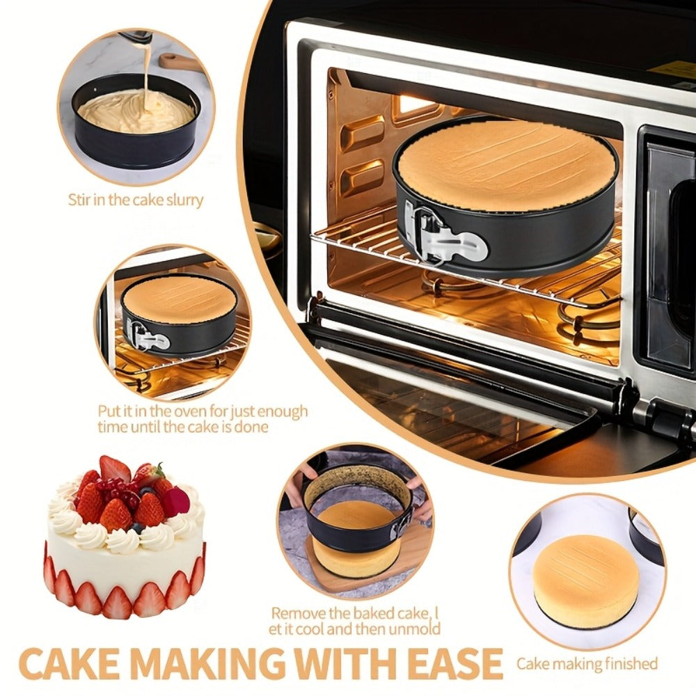 Springform Cake Pan Set, Nonstick Carbon Steel Cheesecake Pan with Removable Bottom & Locking Latch, Round Springform Pan for Cheesecake Pizza Quiche Mousse, 4-Inch Set or 4"/7"/9" 3-Piece Set