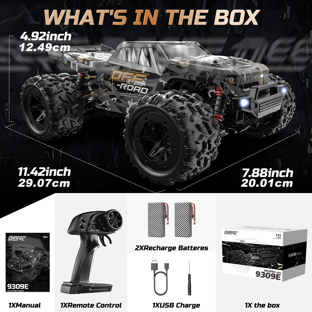 Remote Control Car, DEERC 1:16 4WD Off-Road Truck with 42 km/h Label, Dual 1500mAh Batteries and LED Lights