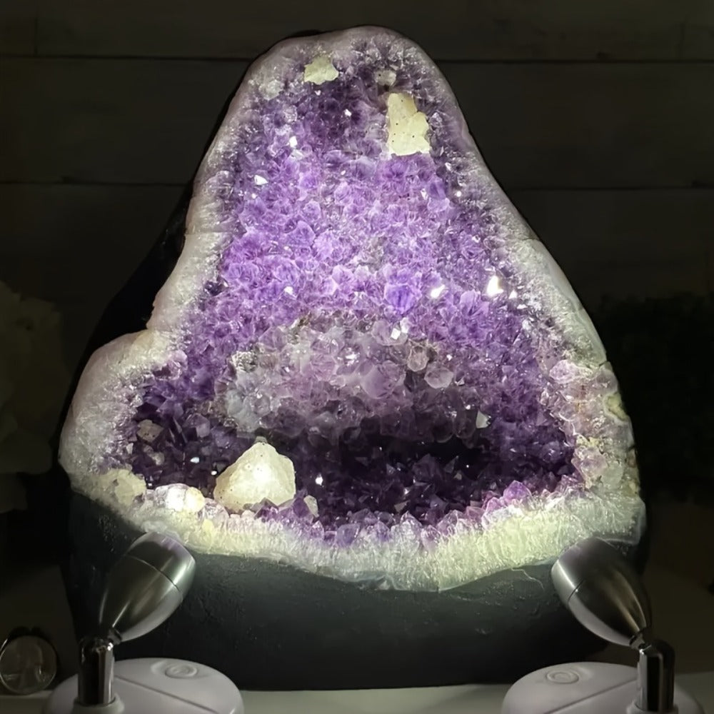 Purple Crystal Geode-Style Decor Cluster with Three Weight-Range Options and Polished Display Edges