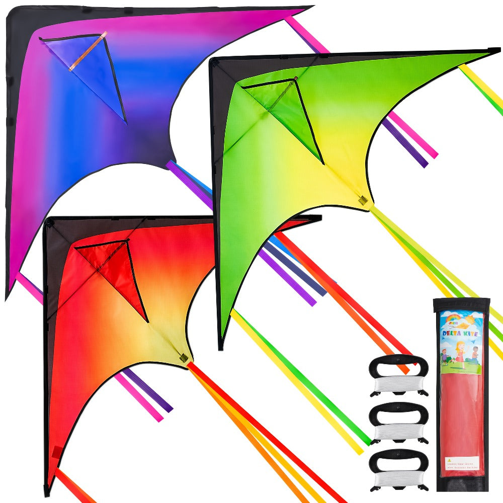 Large Delta Kite 3 Pack for Kids & Adults, Gradient Easy-to-Fly Kites with 58-Inch Wingspan & 262.5 Ft String