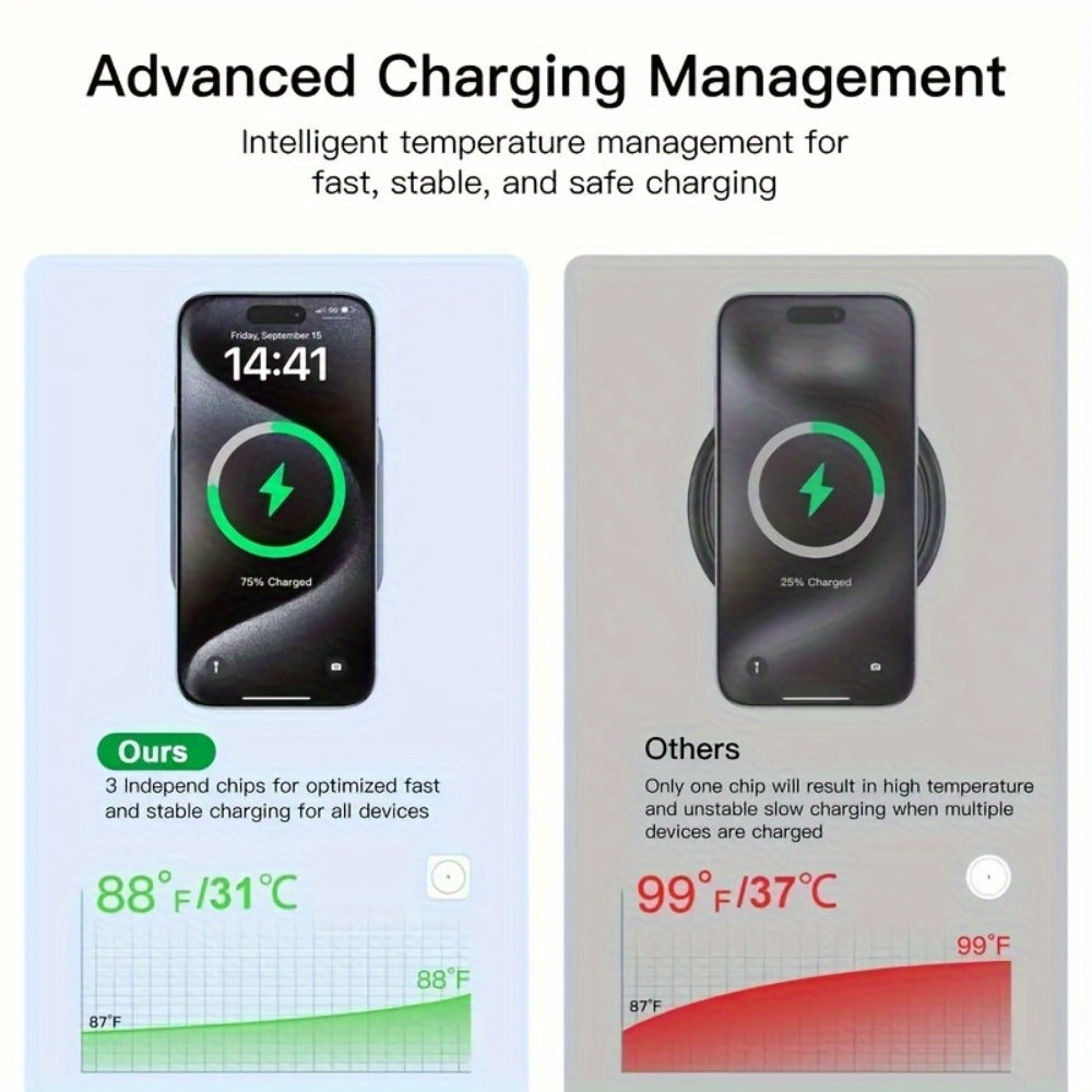 Wireless Charging Station, T11 Foldable 3-in-1 15W Travel Pad in Black for iPhone, Apple Watch and AirPods