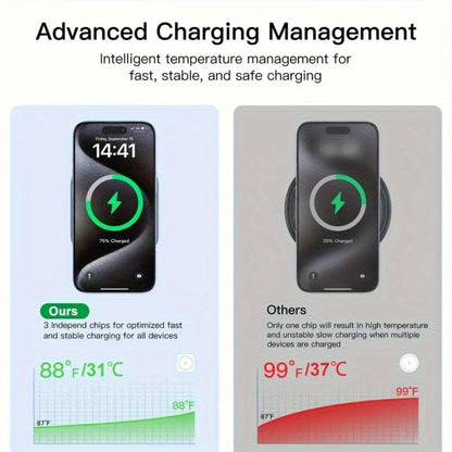 Wireless Charging Station, T11 Foldable 3-in-1 15W Travel Pad in Black for iPhone, Apple Watch and AirPods