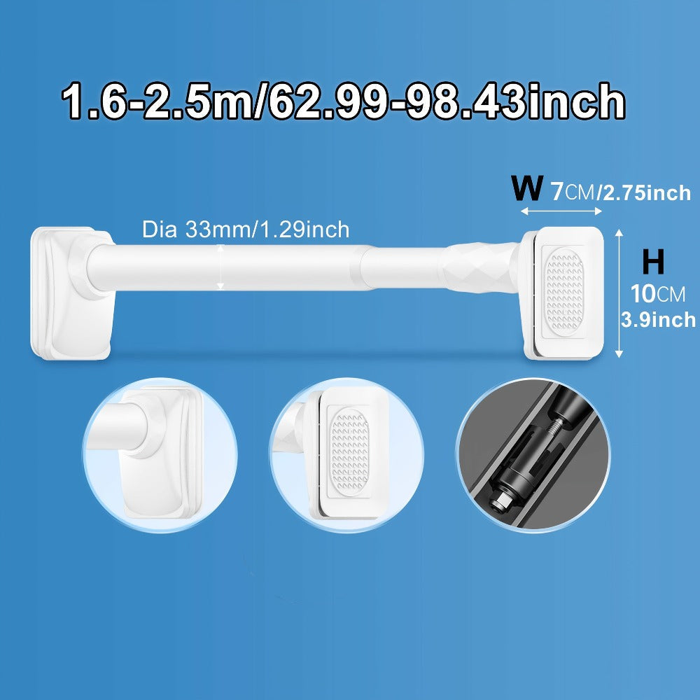 No-Drill Tension Curtain Rod with 33 mm Tube, Black, White or Grey Finish and 15.75–196.85 Inch Ranges